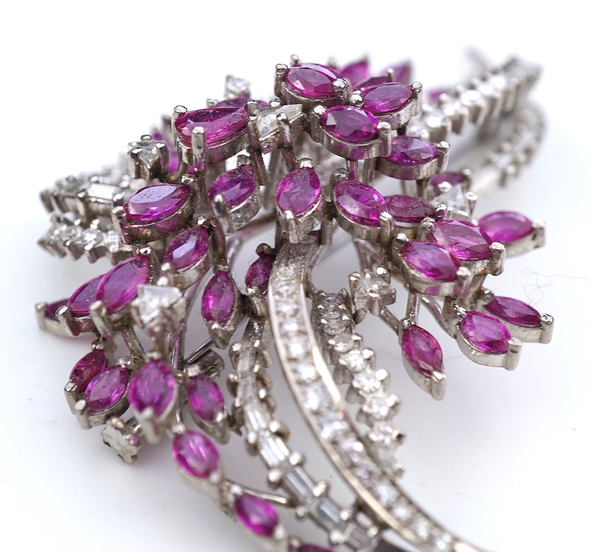 A pink sapphire and diamond brooch, 1960s